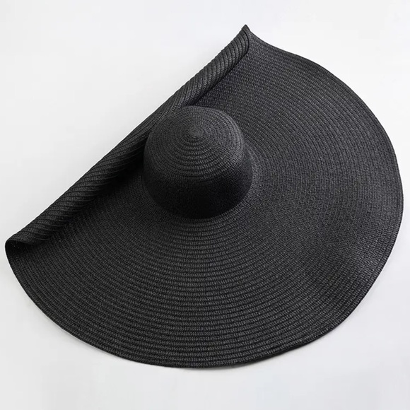 🌸 XL FLOPPY HAT SUN VACATION LARGE OVERSIZED BLACK BOHO BEACH POOL HEAD COVER - Picture 7 of 16